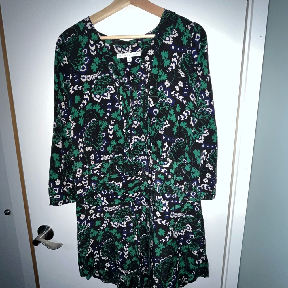 Veronica Beard Black and Green Floral Dress